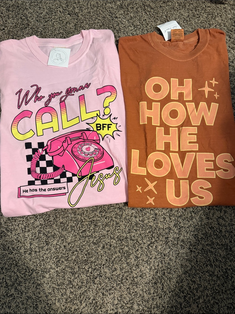 Dear Heart Pink Retro Telephone Graphic Tee & Jesus loves us - Faith graphic Tee